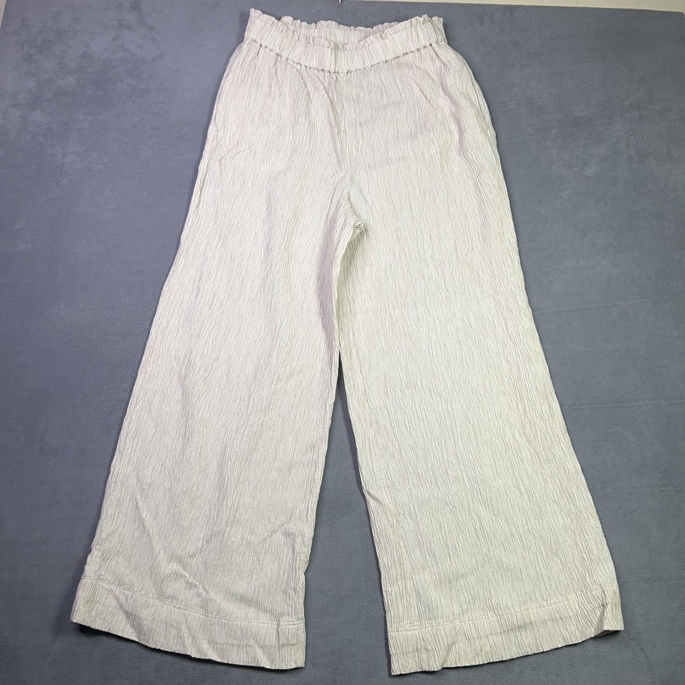 Banana Republic Crinkle Crepe Pants Womens M Prosecco Pull On Wide Leg Palazzo